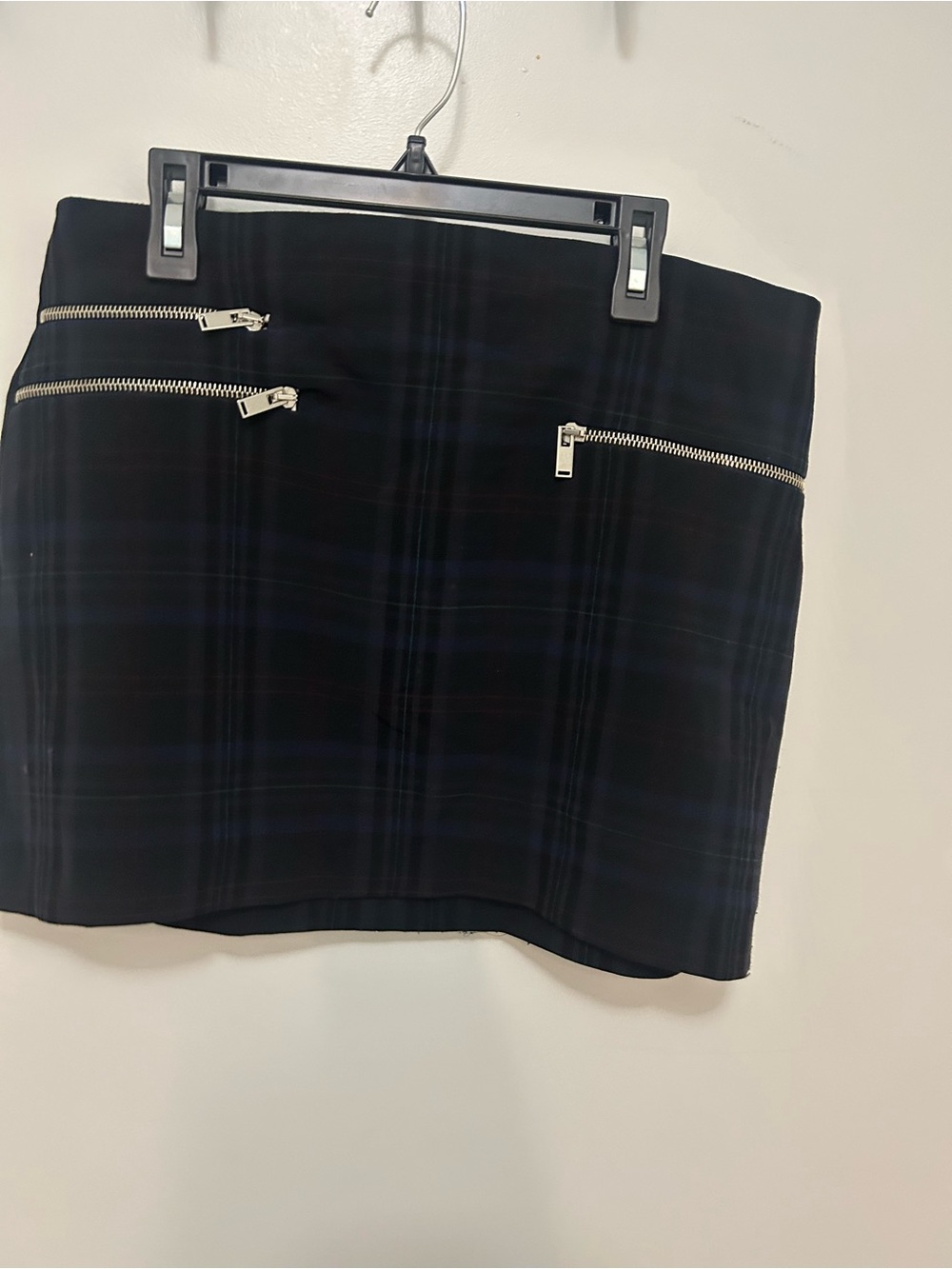Zara Black Plaid Mini Skirt with Silver Zipper Accents